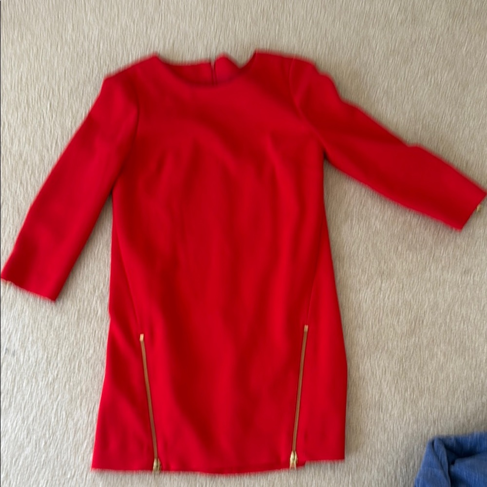 Chic jcrew Red Dress with Gold Zipper Accents